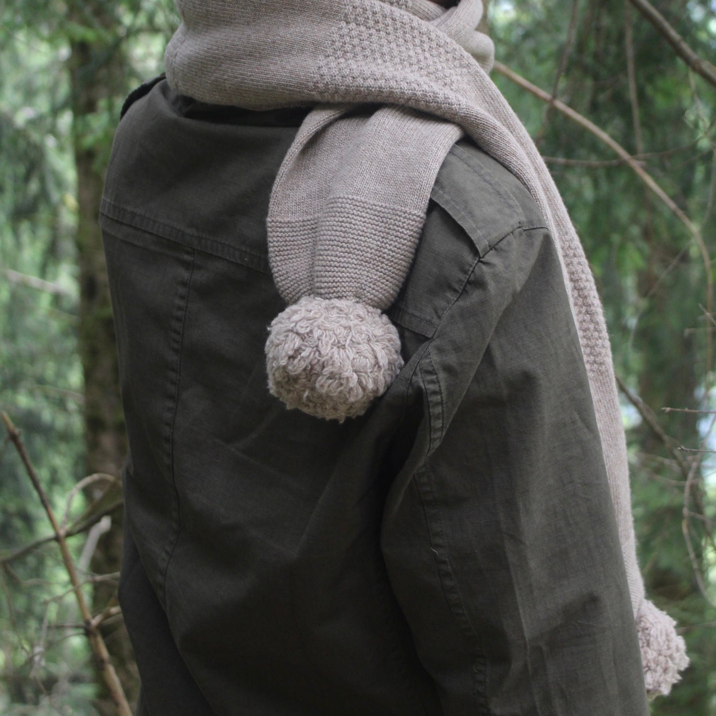 Dark Natural Pom Pom Scarf