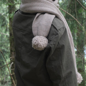 Dark Natural Pom Pom Scarf