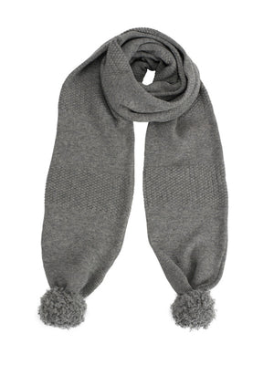 Flannel Grey Pom Pom Scarf